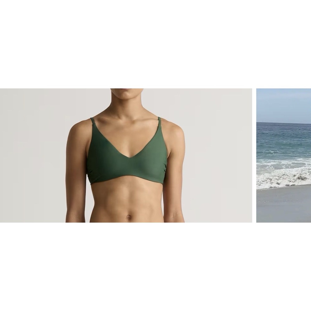 NWT Quince Palm Green Italian V Neck Bikini Top Size Small